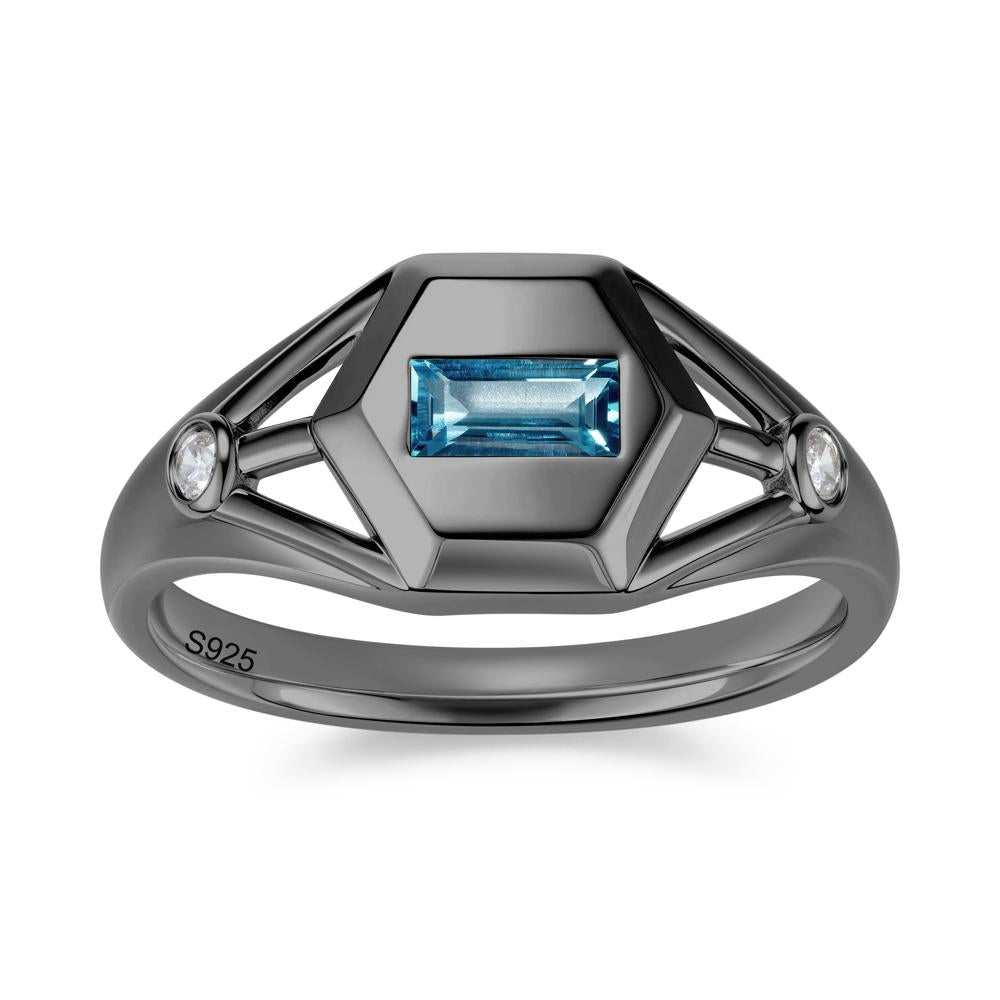 Horizontal Baguette Smoky Quartz Men's Ring - LUO Jewelry #gemstone_London Blue Topaz