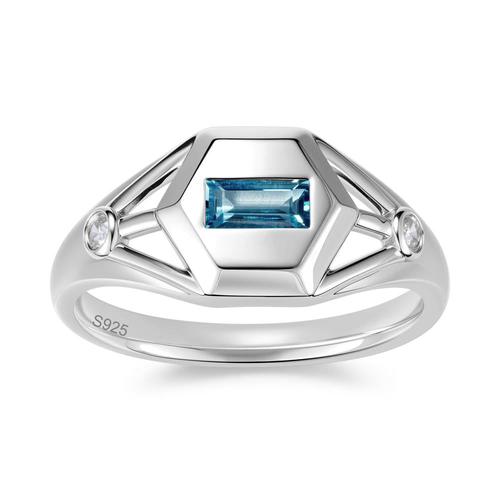 Horizontal Baguette Smoky Quartz Men's Ring - LUO Jewelry #gemstone_London Blue Topaz