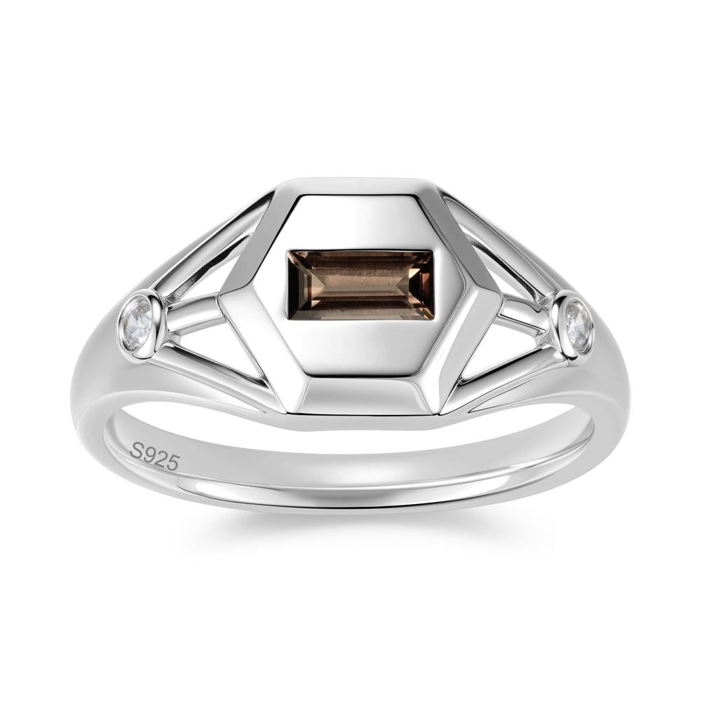 Horizontal Baguette Smoky Quartz Men's Ring - LUO Jewelry #gemstone_Smoky Quartz