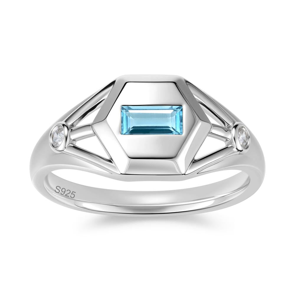 Horizontal Baguette Smoky Quartz Men's Ring - LUO Jewelry #gemstone_Swiss Blue Topaz