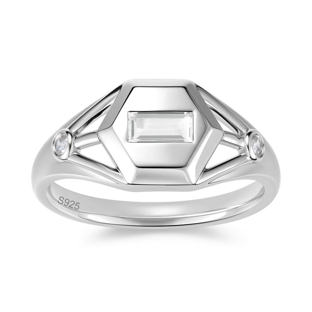 Horizontal Baguette Smoky Quartz Men's Ring - LUO Jewelry #gemstone_White Topaz