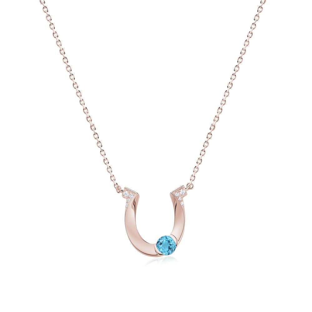 Garnet Horseshoe Necklace for Women - LUO Jewelry #gemstone_Swiss Blue Topaz