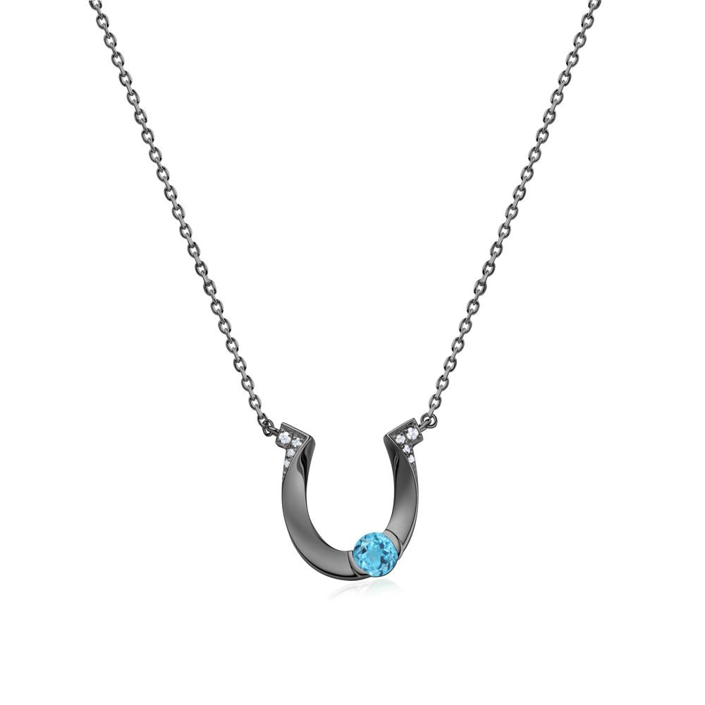 Garnet Horseshoe Necklace for Women - LUO Jewelry #gemstone_Swiss Blue Topaz