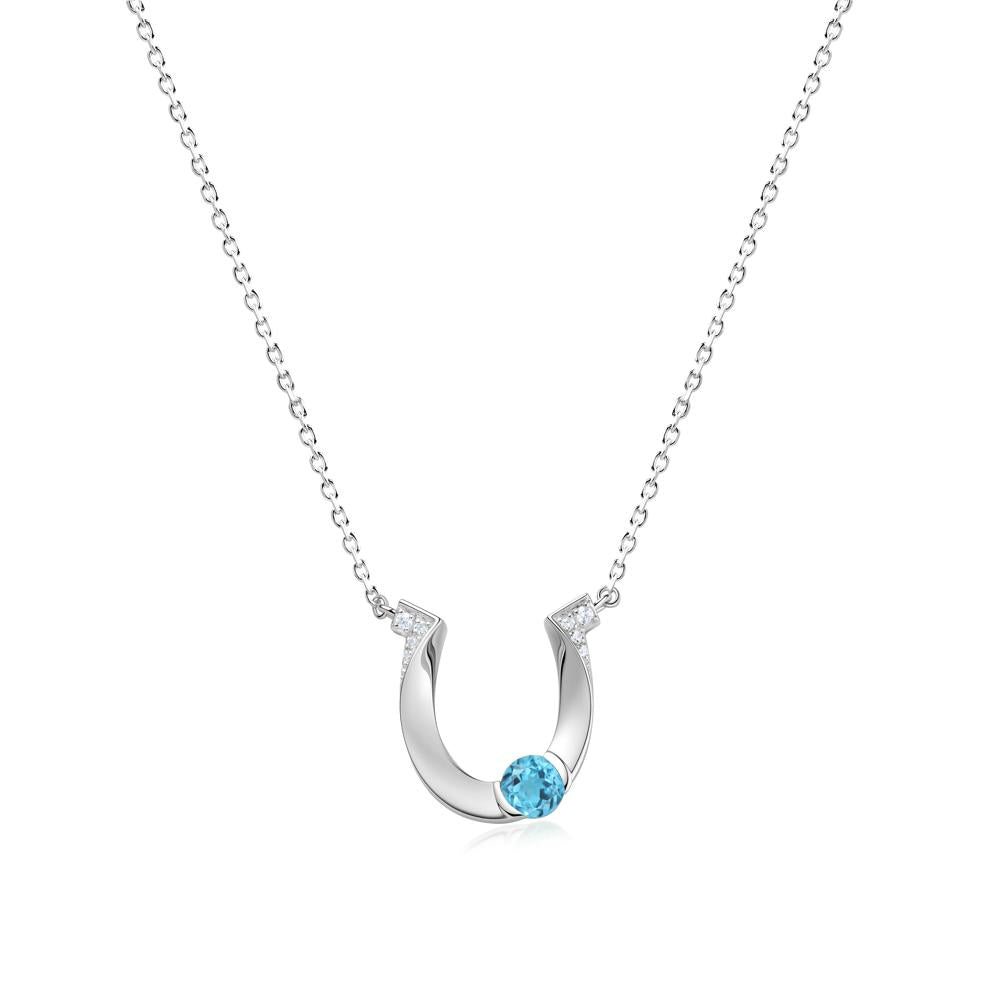 Garnet Horseshoe Necklace for Women - LUO Jewelry #gemstone_Swiss Blue Topaz