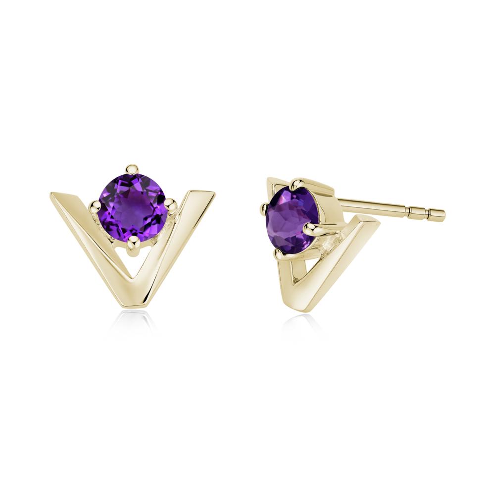 Minimalist V Shaped Amethyst Stud Earrings - LUO Jewelry #gemstone_Amethyst