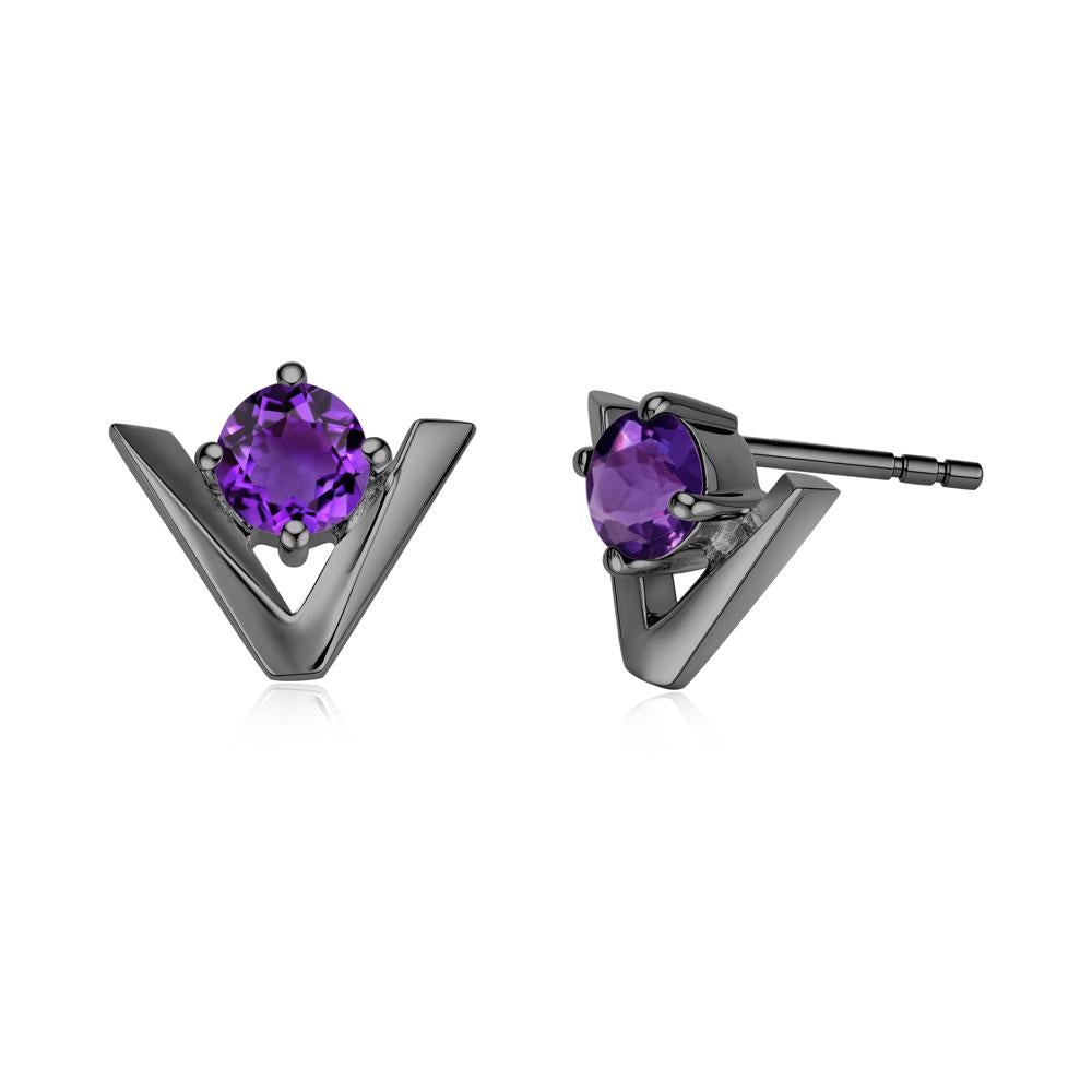 Minimalist V Shaped Amethyst Stud Earrings - LUO Jewelry #gemstone_Amethyst