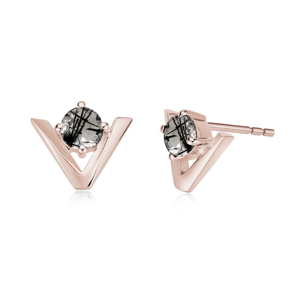 Minimalist V Shaped Amethyst Stud Earrings - LUO Jewelry #gemstone_Black Rutilated Quartz