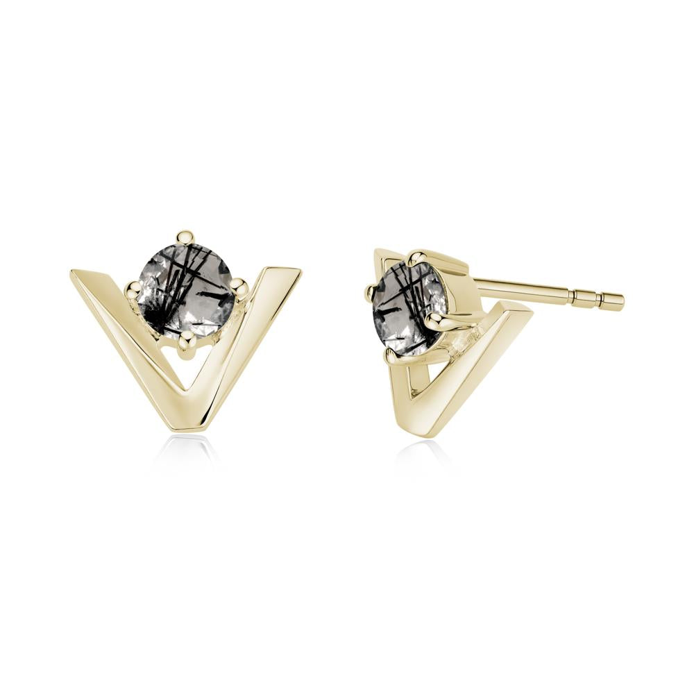 Minimalist V Shaped Amethyst Stud Earrings - LUO Jewelry #gemstone_Black Rutilated Quartz