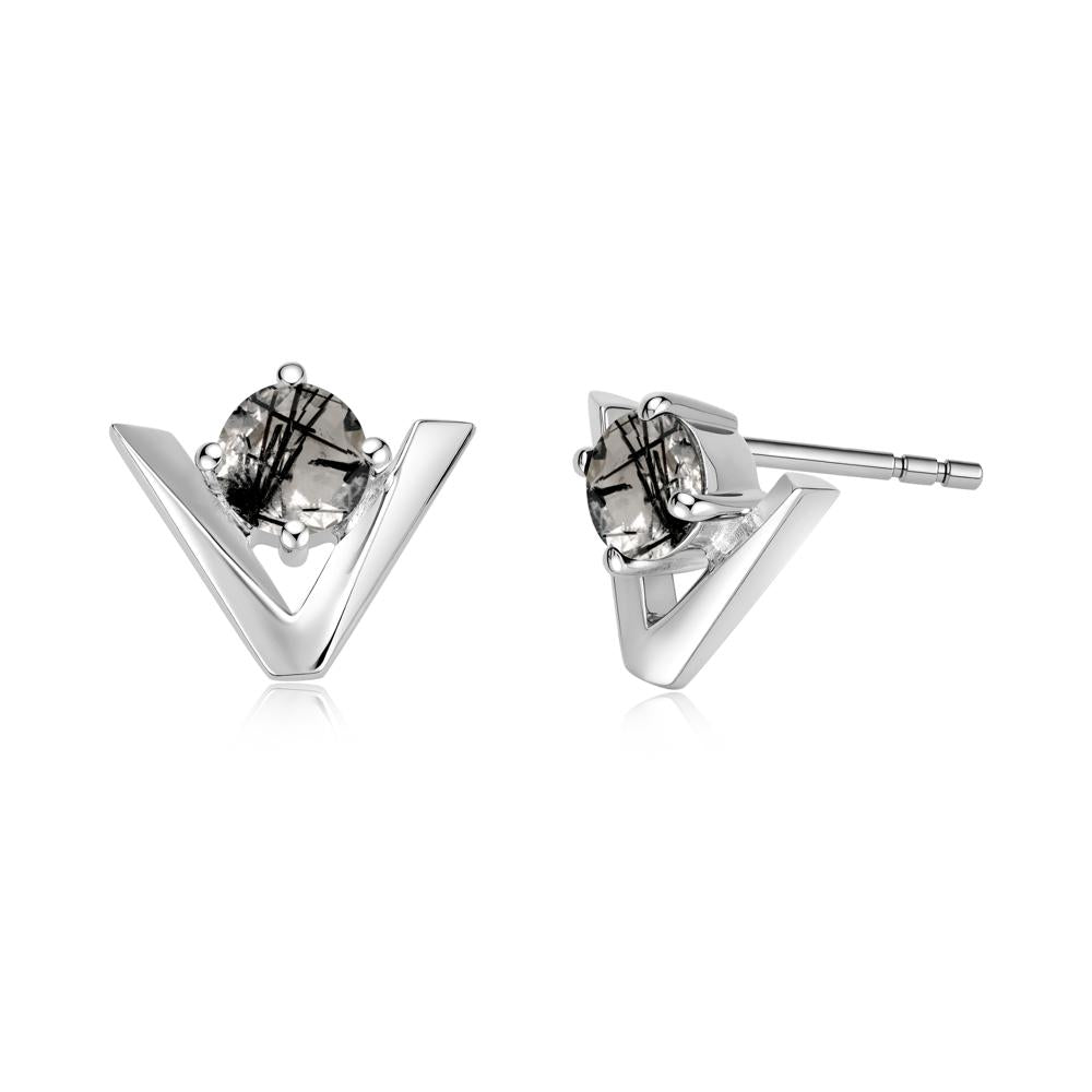 Minimalist V Shaped Amethyst Stud Earrings - LUO Jewelry #gemstone_Black Rutilated Quartz