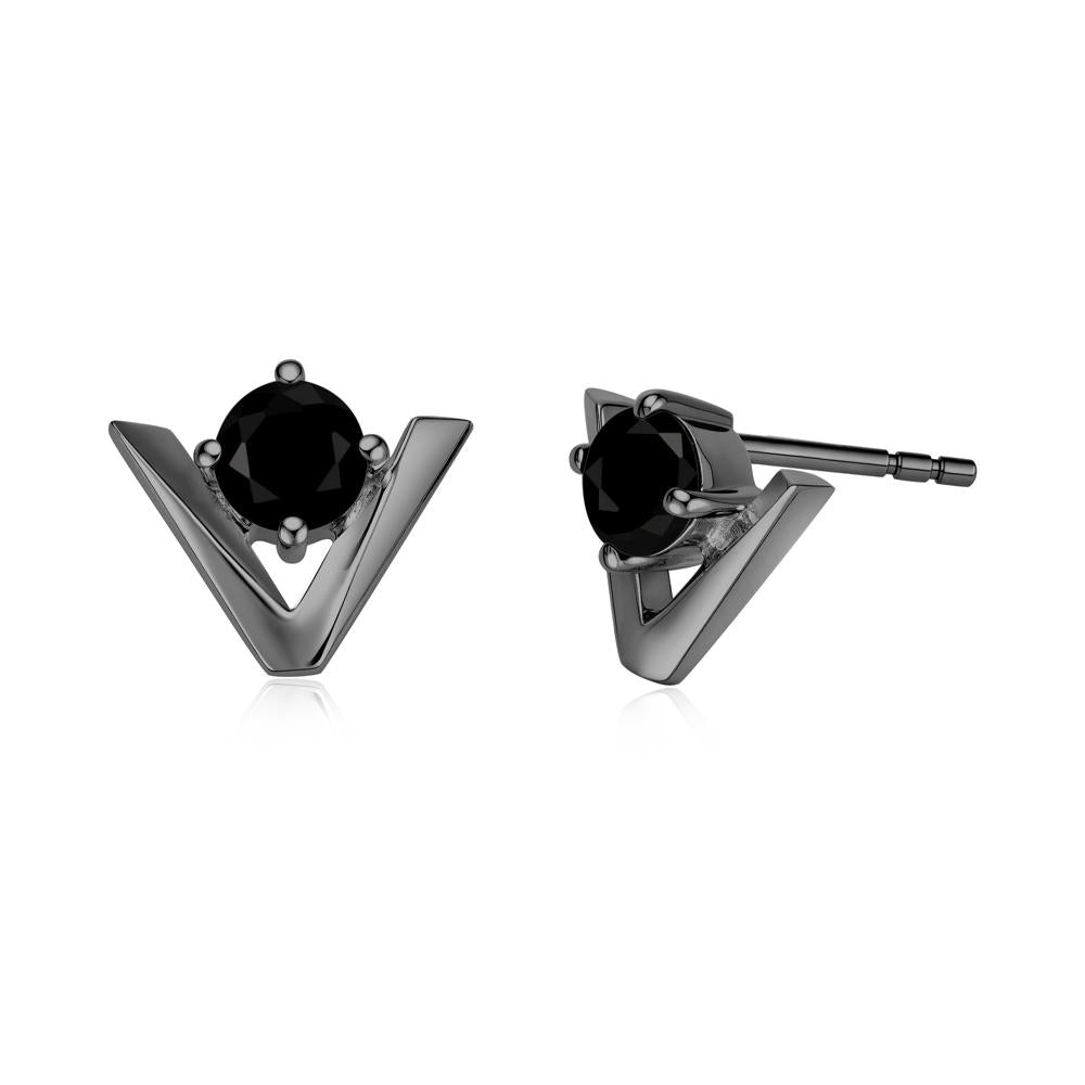 Minimalist V Shaped Amethyst Stud Earrings - LUO Jewelry #gemstone_Black Spinel