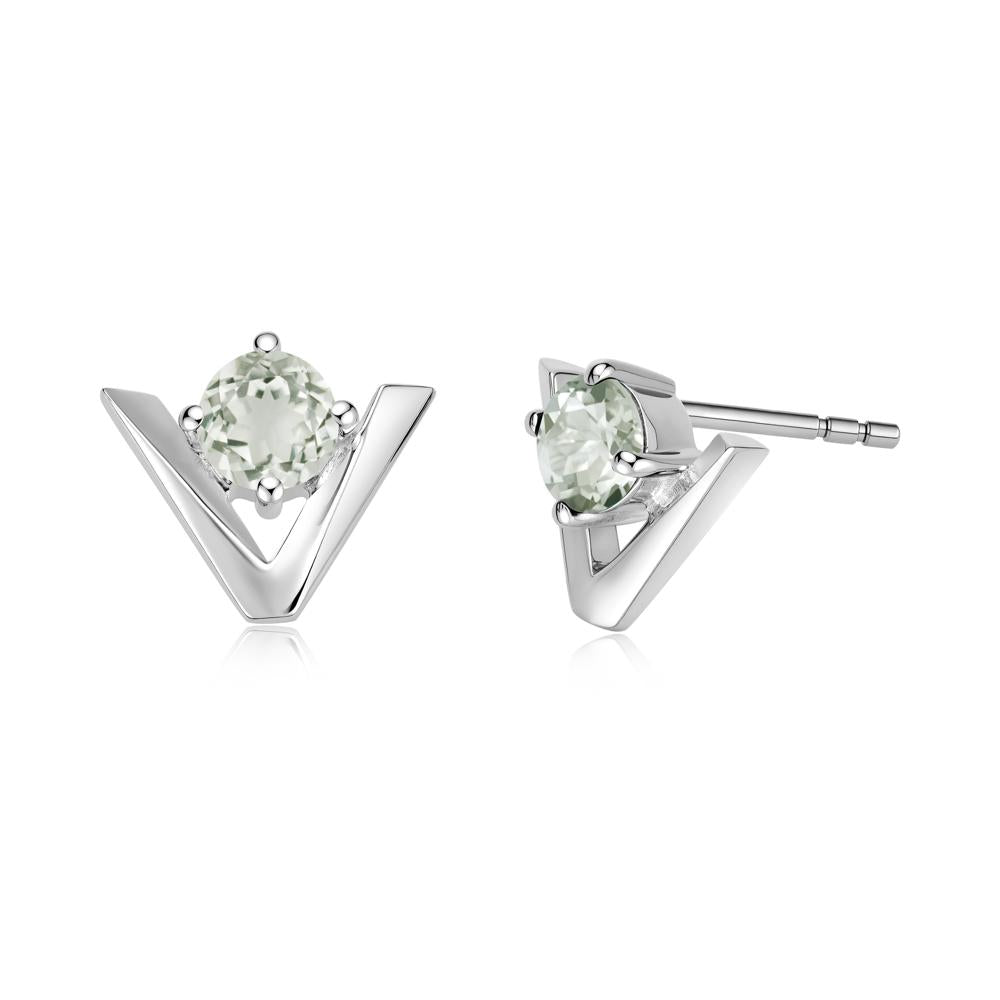 Minimalist V Shaped Amethyst Stud Earrings - LUO Jewelry #gemstone_Green Amethyst