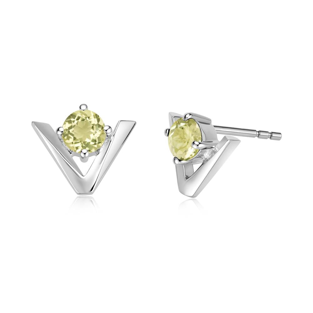 Minimalist V Shaped Amethyst Stud Earrings - LUO Jewelry #gemstone_Lemon Quartz