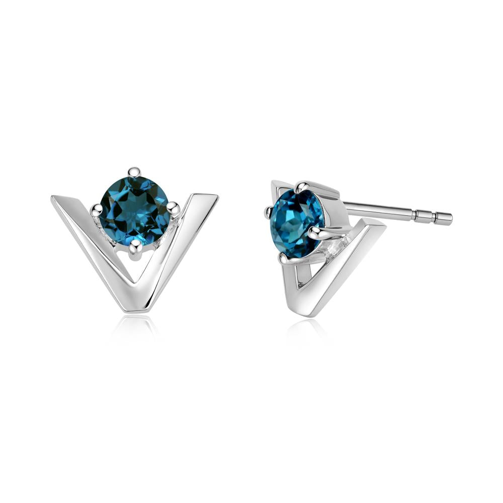 Minimalist V Shaped Amethyst Stud Earrings - LUO Jewelry #gemstone_London Blue Topaz