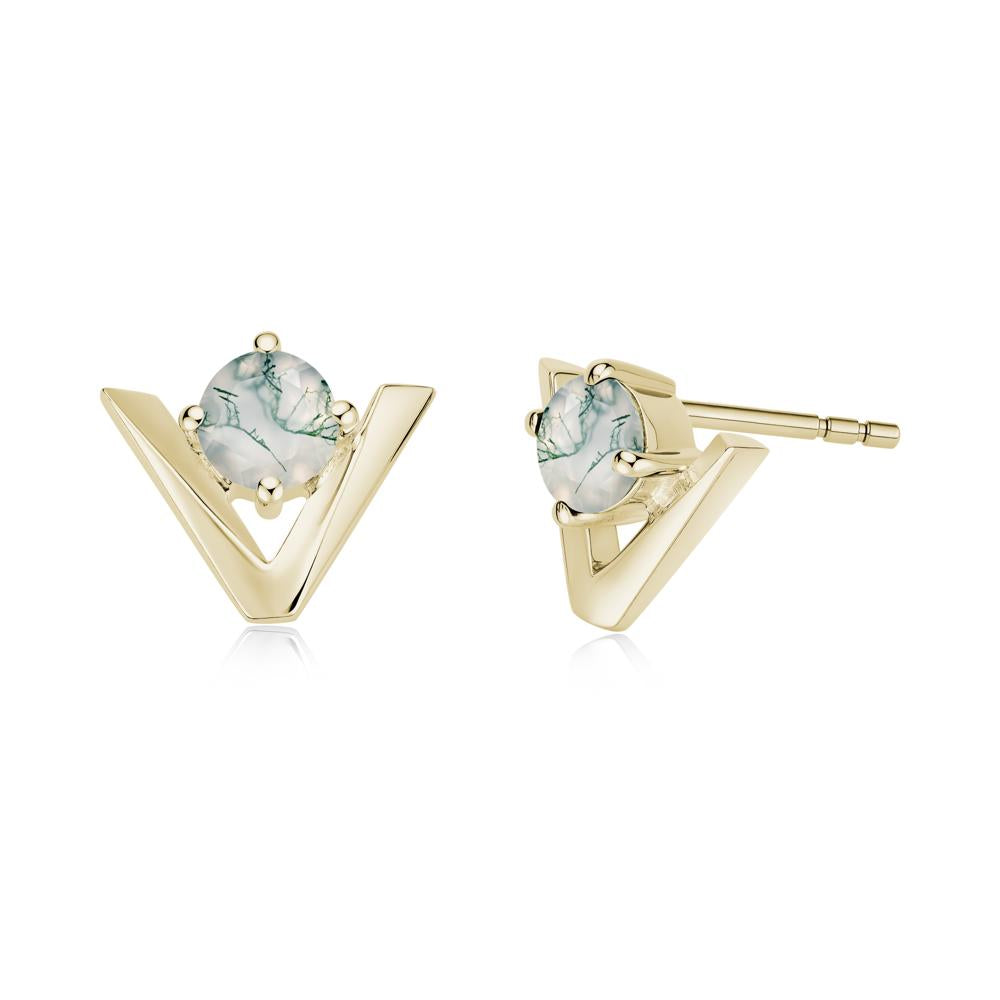 Minimalist V Shaped Amethyst Stud Earrings - LUO Jewelry #gemstone_Moss Agate