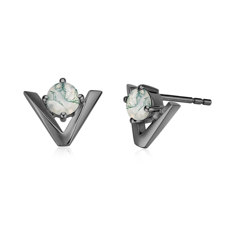 Minimalist V Shaped Amethyst Stud Earrings - LUO Jewelry #gemstone_Moss Agate