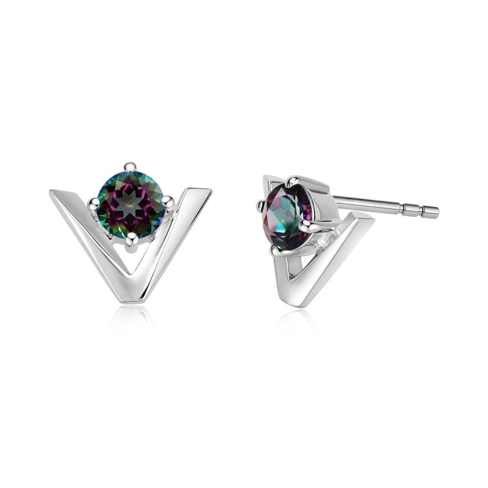 Minimalist V Shaped Amethyst Stud Earrings - LUO Jewelry #gemstone_Mystic Topaz