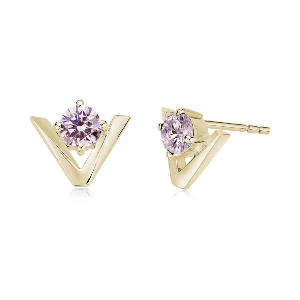 Minimalist V Shaped Amethyst Stud Earrings - LUO Jewelry #gemstone_Pink Cubic Zirconia