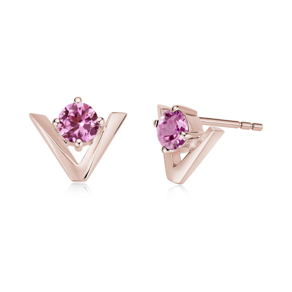 Minimalist V Shaped Amethyst Stud Earrings - LUO Jewelry #gemstone_Pink Sapphire