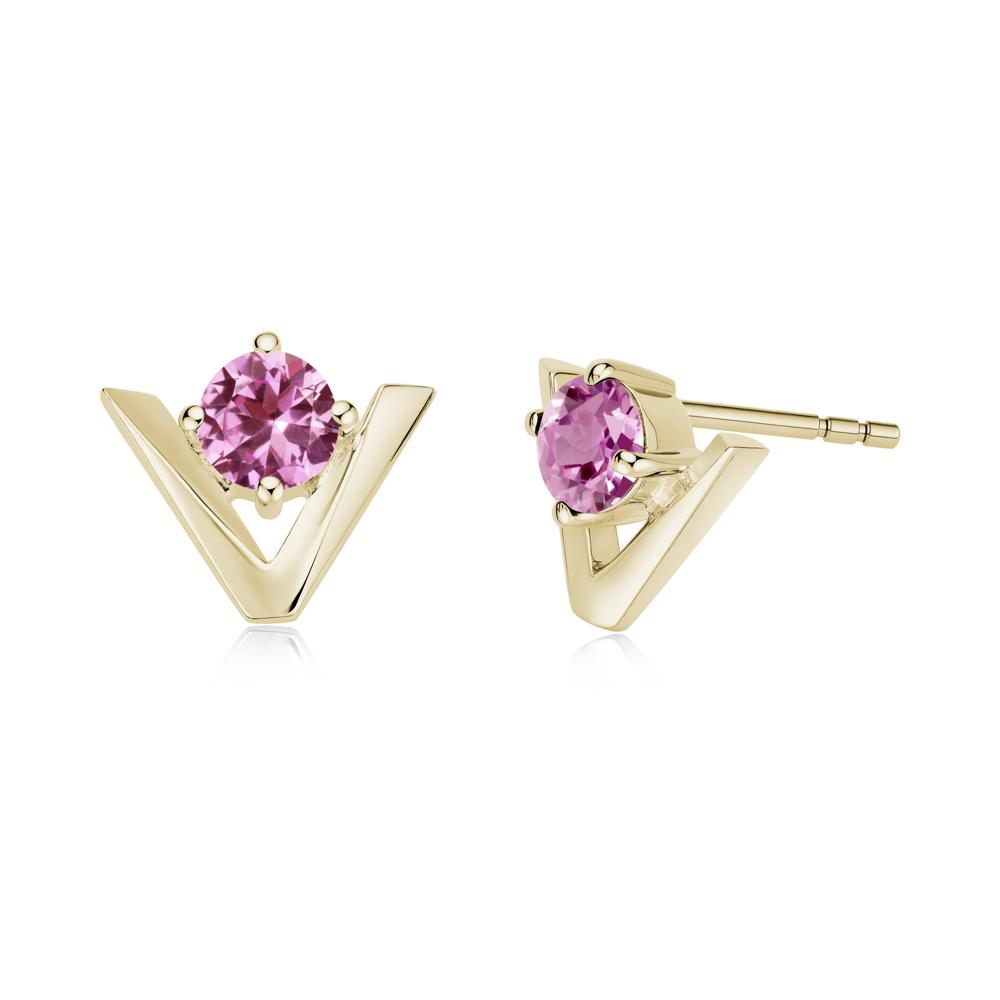 Minimalist V Shaped Amethyst Stud Earrings - LUO Jewelry #gemstone_Pink Sapphire