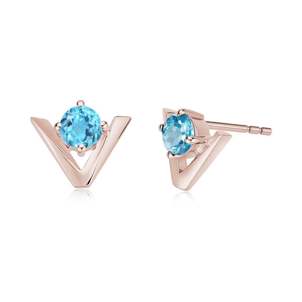 Minimalist V Shaped Amethyst Stud Earrings - LUO Jewelry #gemstone_Swiss Blue Topaz