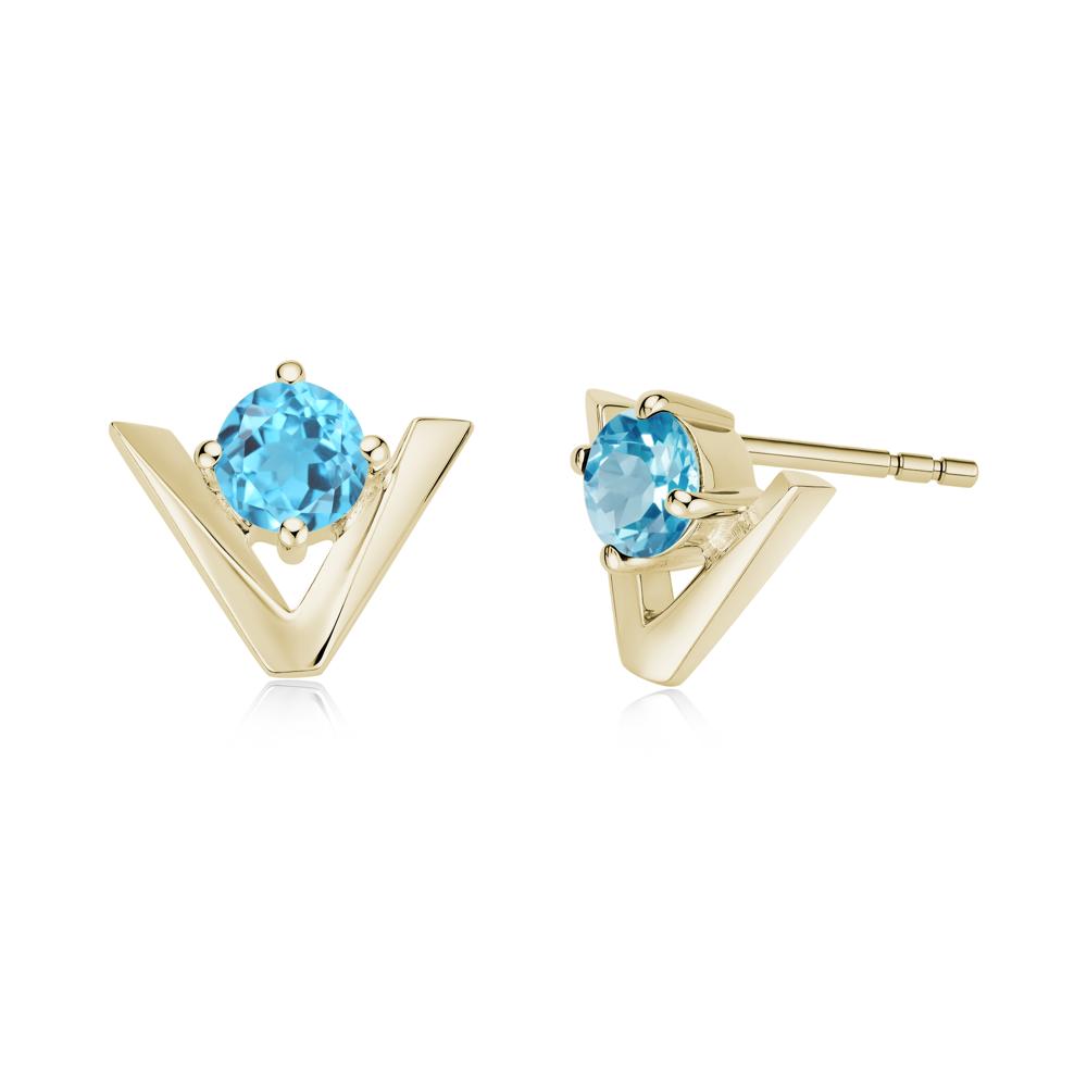 Minimalist V Shaped Amethyst Stud Earrings - LUO Jewelry #gemstone_Swiss Blue Topaz