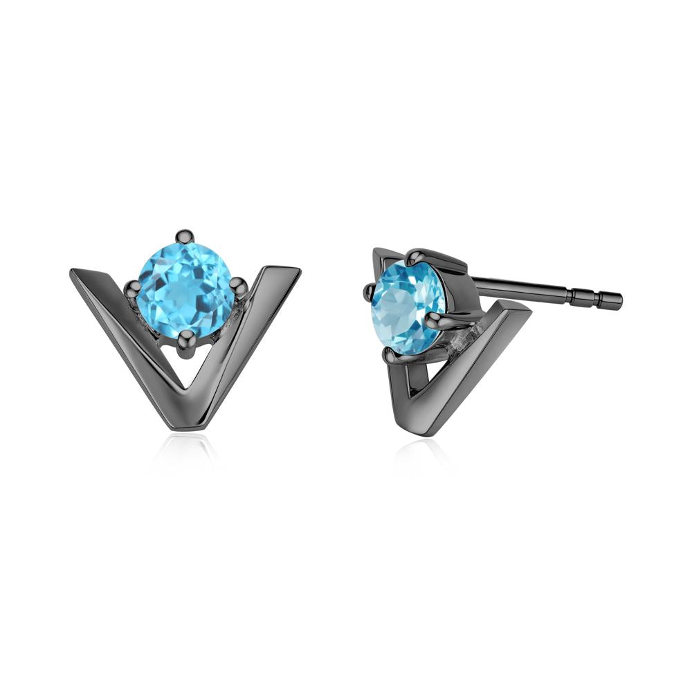 Minimalist V Shaped Amethyst Stud Earrings - LUO Jewelry #gemstone_Swiss Blue Topaz