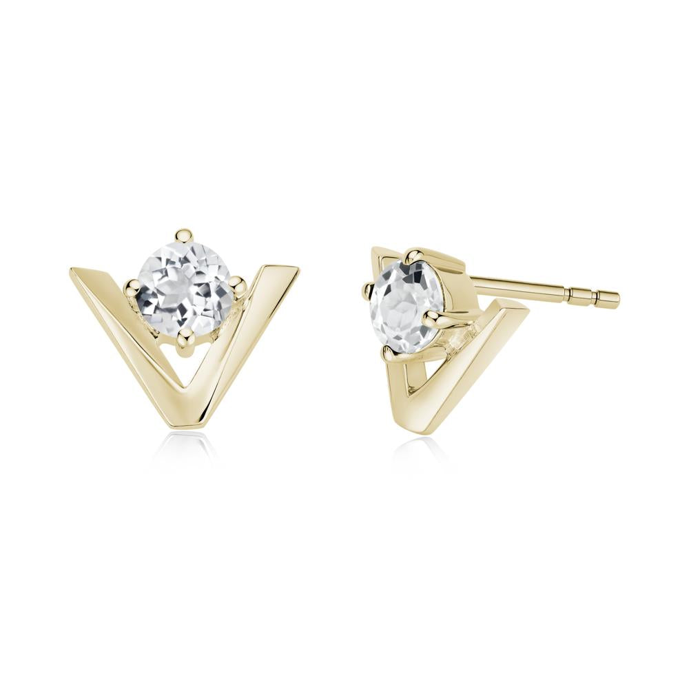 Minimalist V Shaped Amethyst Stud Earrings - LUO Jewelry #gemstone_White Topaz