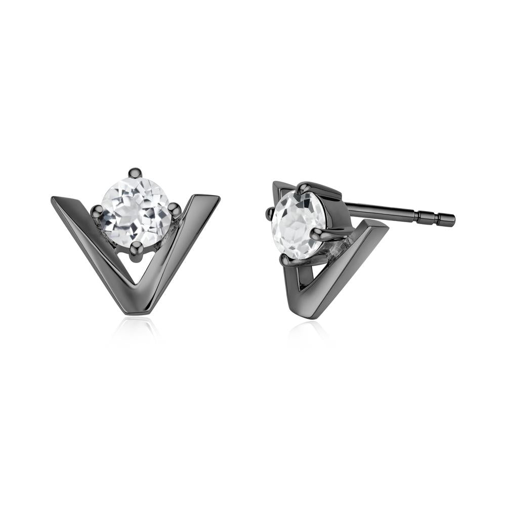Minimalist V Shaped Amethyst Stud Earrings - LUO Jewelry #gemstone_White Topaz