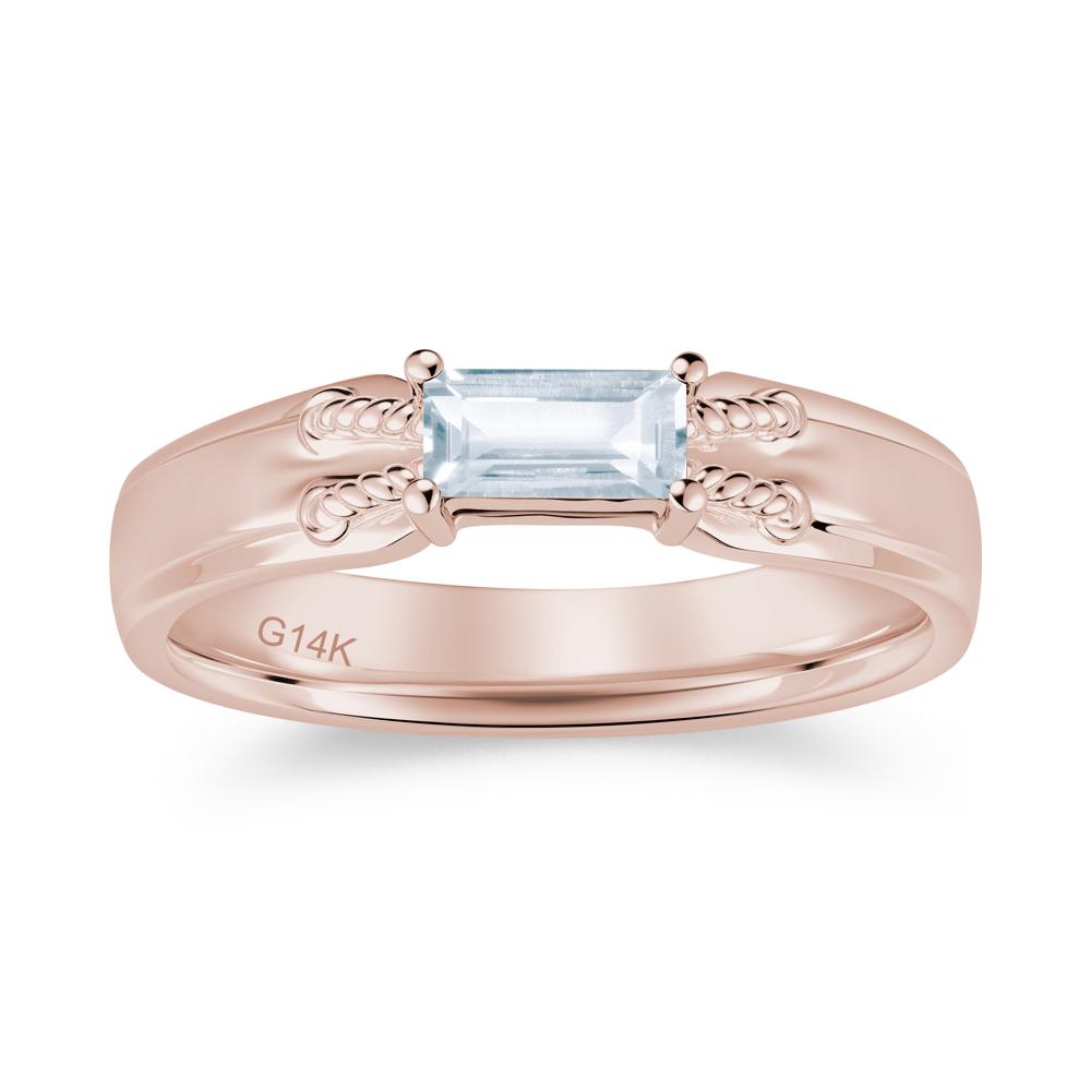 Vintage East West Baguette Cut London Blue Topaz Ring - LUO Jewelry #gemstone_Aquamarine