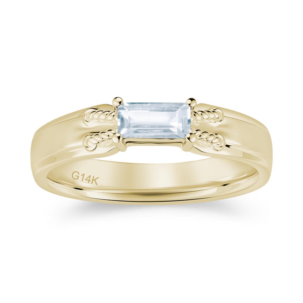 Vintage East West Baguette Cut London Blue Topaz Ring - LUO Jewelry #gemstone_Aquamarine