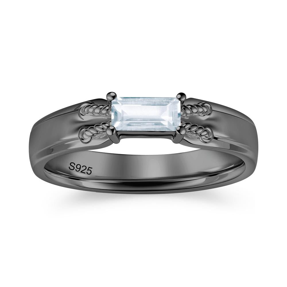 Vintage East West Baguette Cut London Blue Topaz Ring - LUO Jewelry #gemstone_Aquamarine