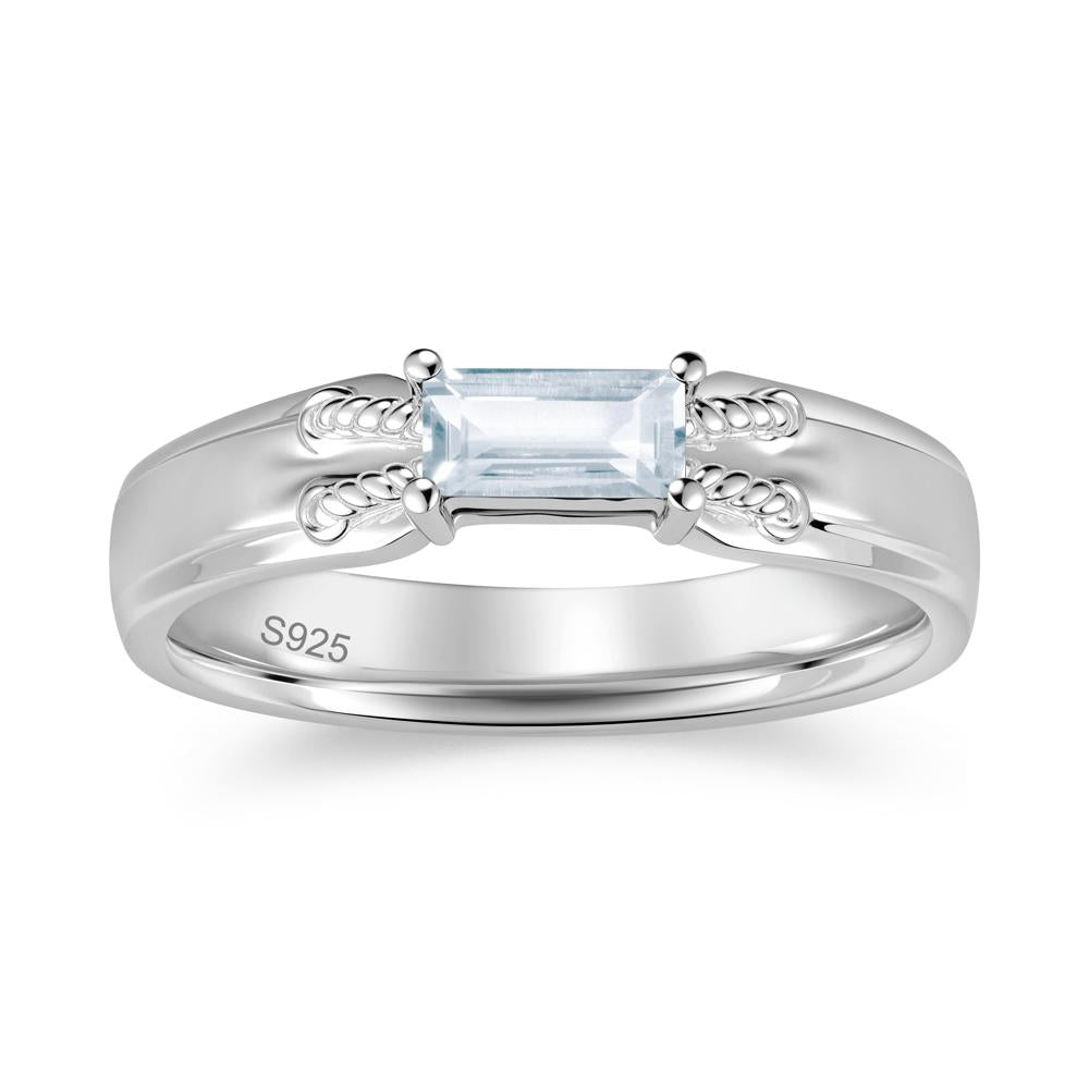 Vintage East West Baguette Cut London Blue Topaz Ring - LUO Jewelry #gemstone_Aquamarine