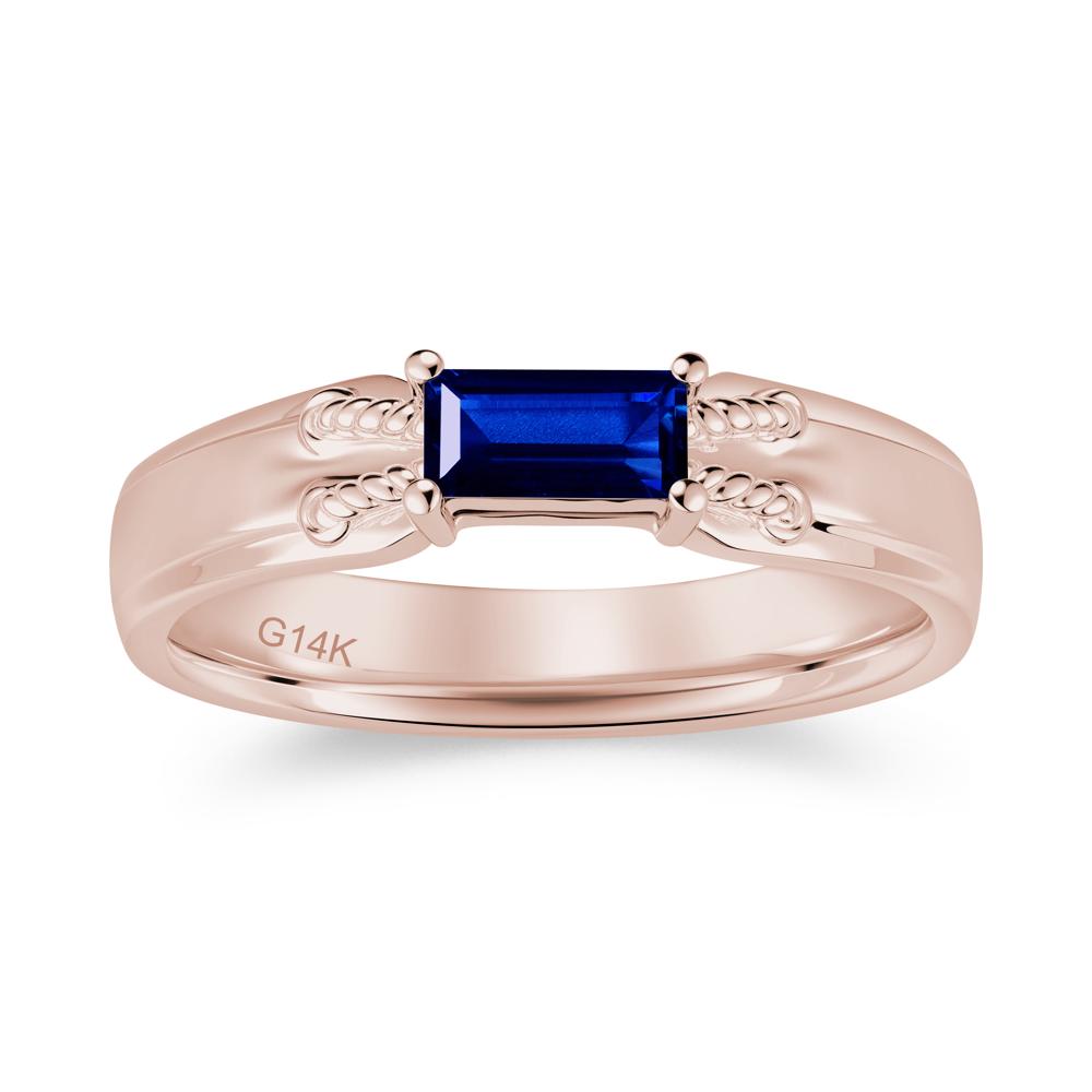 Vintage East West Baguette Cut London Blue Topaz Ring - LUO Jewelry #gemstone_Sapphire