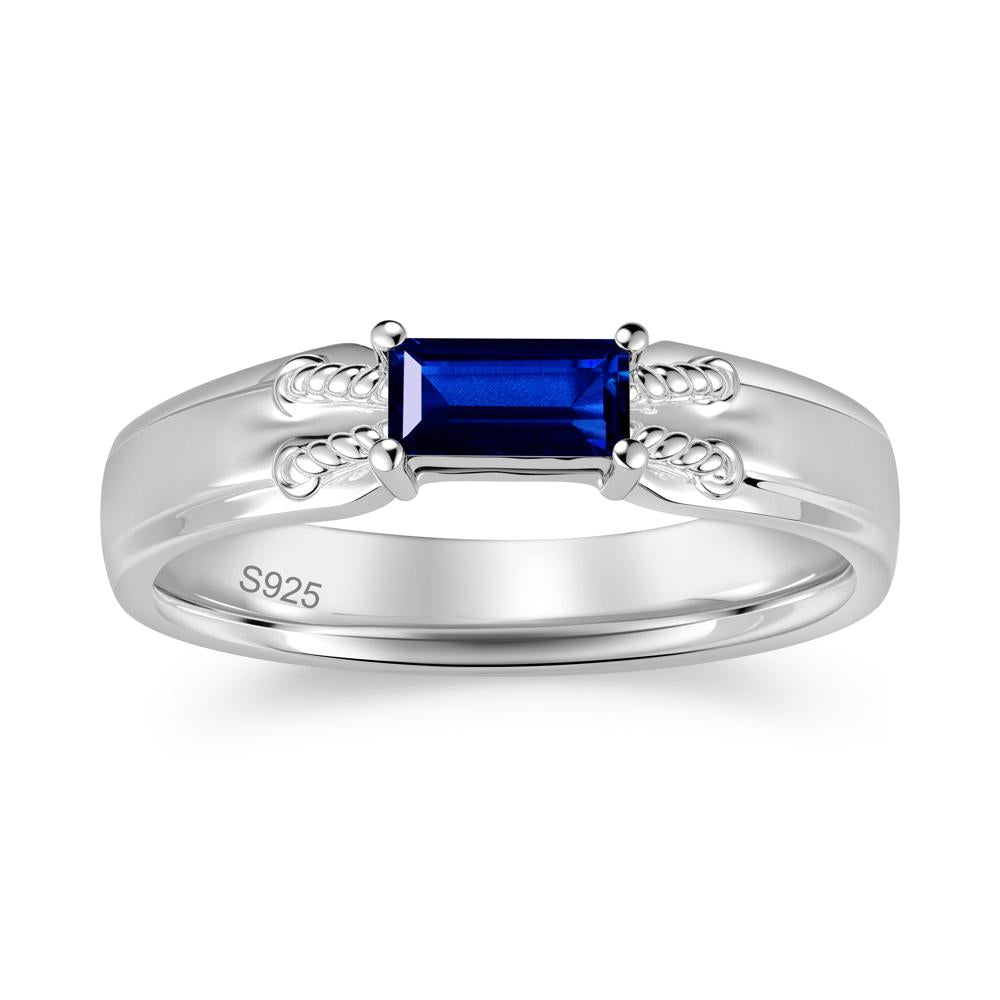 Vintage East West Baguette Cut London Blue Topaz Ring - LUO Jewelry #gemstone_Sapphire