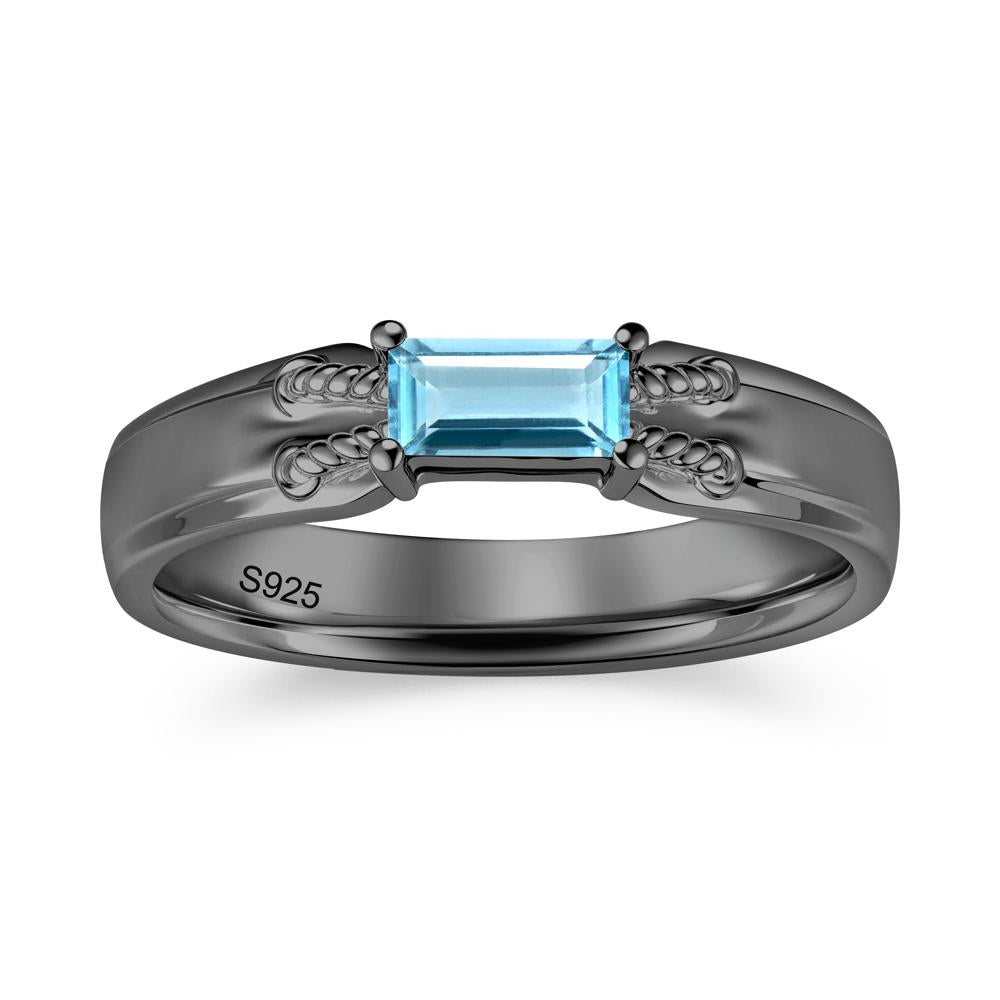 Vintage East West Baguette Cut London Blue Topaz Ring - LUO Jewelry #gemstone_Swiss Blue Topaz
