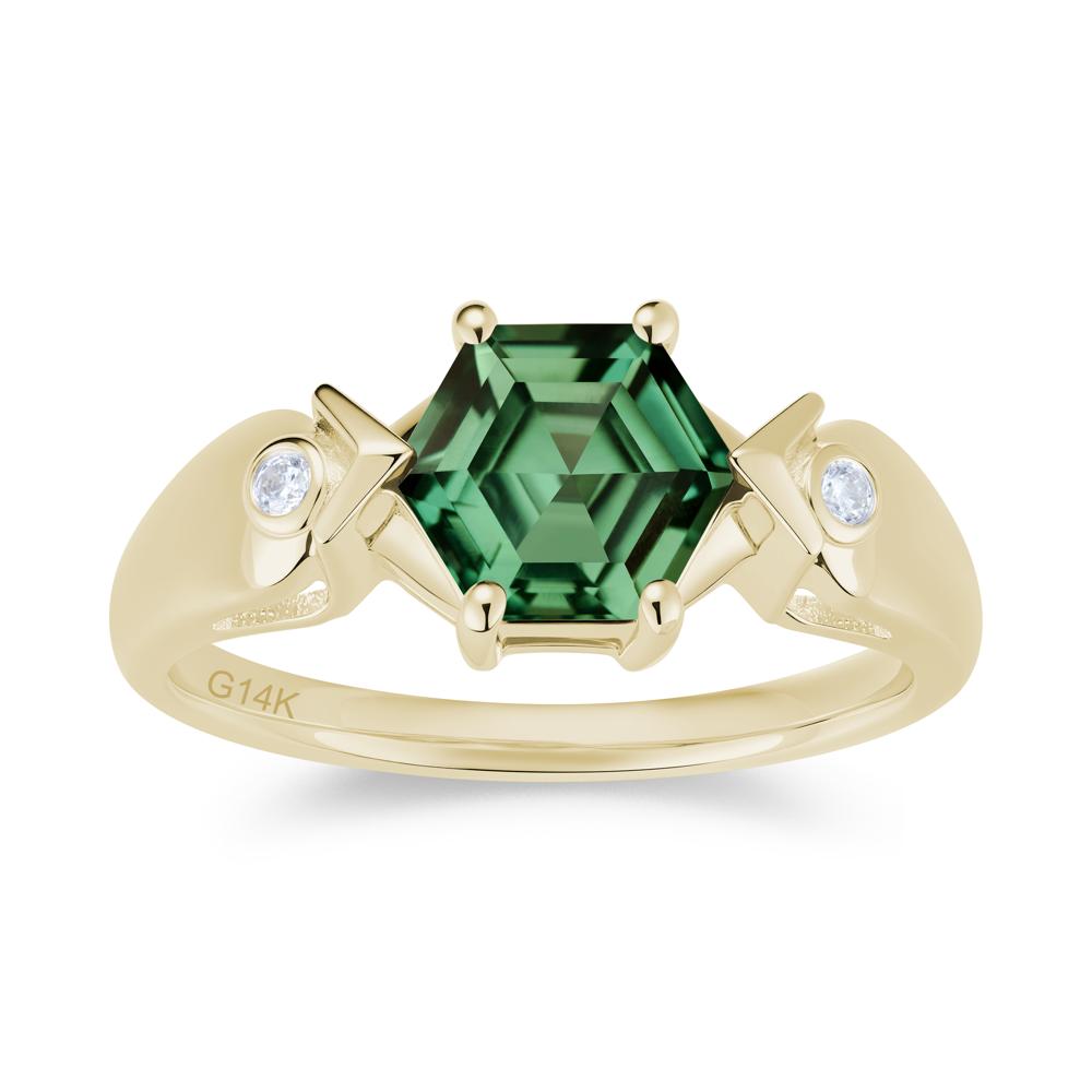 Hexagon Cut Alexandrite Art Deco Ring - LUO Jewelry #gemstone_Green Sapphire