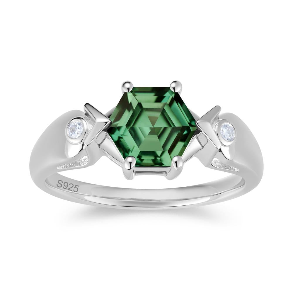 Hexagon Cut Alexandrite Art Deco Ring - LUO Jewelry #gemstone_Green Sapphire