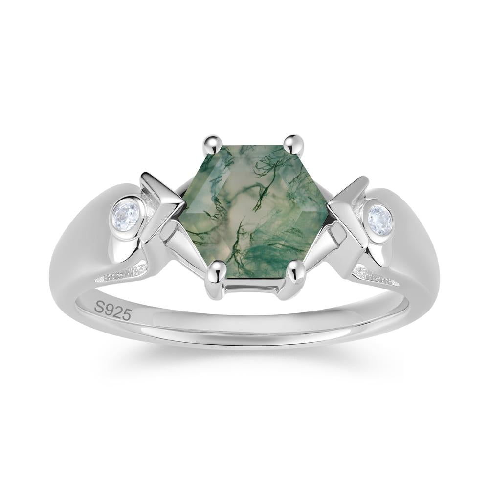 Hexagon Cut Alexandrite Art Deco Ring - LUO Jewelry #gemstone_Moss Agate