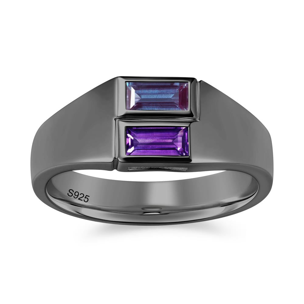 Toi Et Moi Sapphire and White Topaz Wide Band Ring for Mens - LUO Jewelry #gemstone_Alexandrite and Amethyst