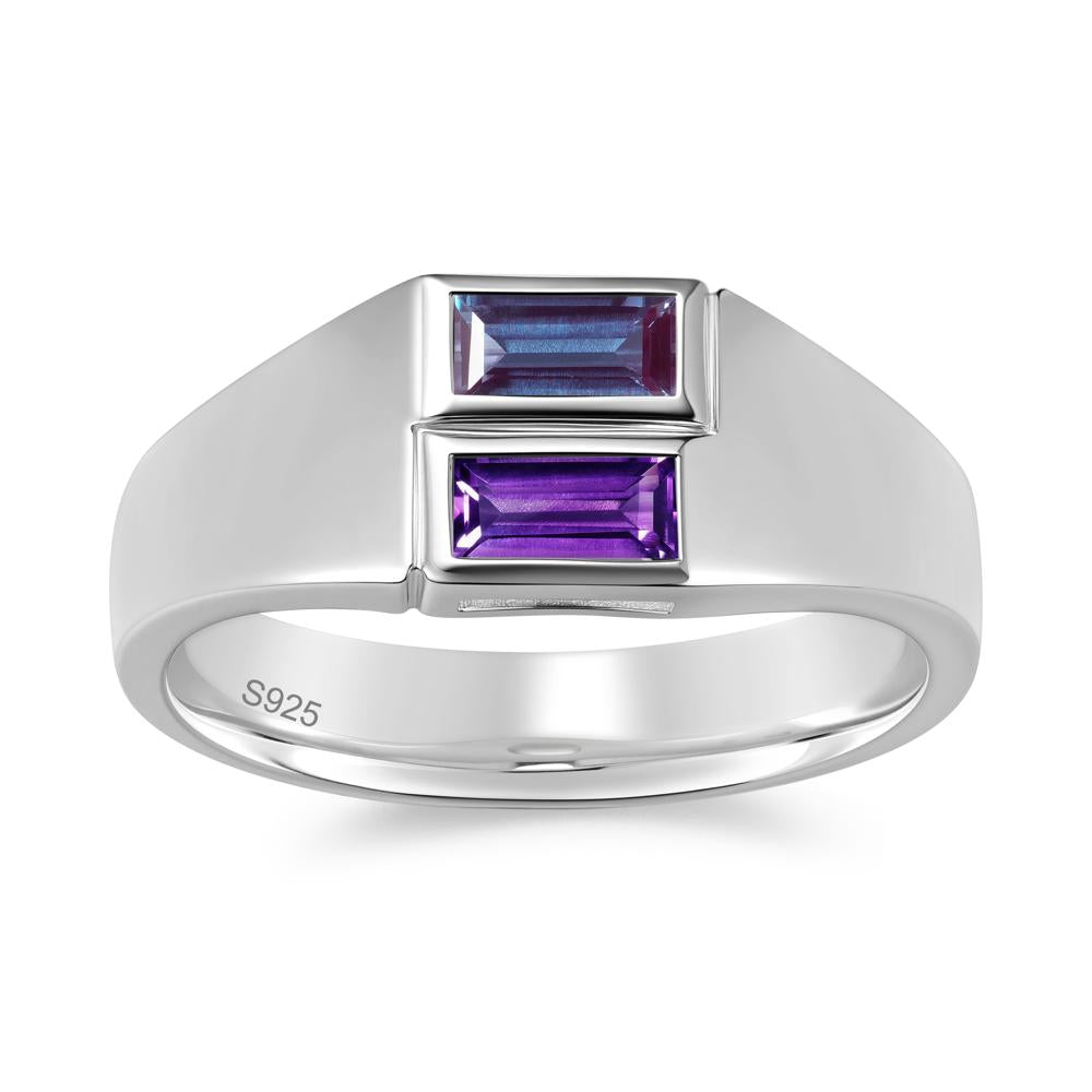 Toi Et Moi Sapphire and White Topaz Wide Band Ring for Mens - LUO Jewelry #gemstone_Alexandrite and Amethyst