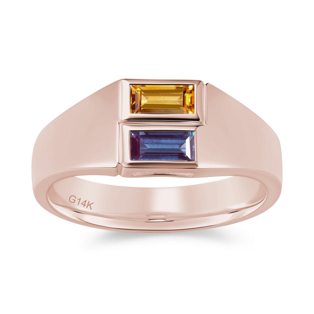 Toi Et Moi Sapphire and White Topaz Wide Band Ring for Mens - LUO Jewelry #gemstone_Alexandrite and Citrine