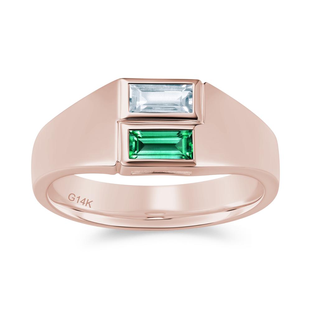 Toi Et Moi Sapphire and White Topaz Wide Band Ring for Mens - LUO Jewelry #gemstone_Aquamarine and Emerald