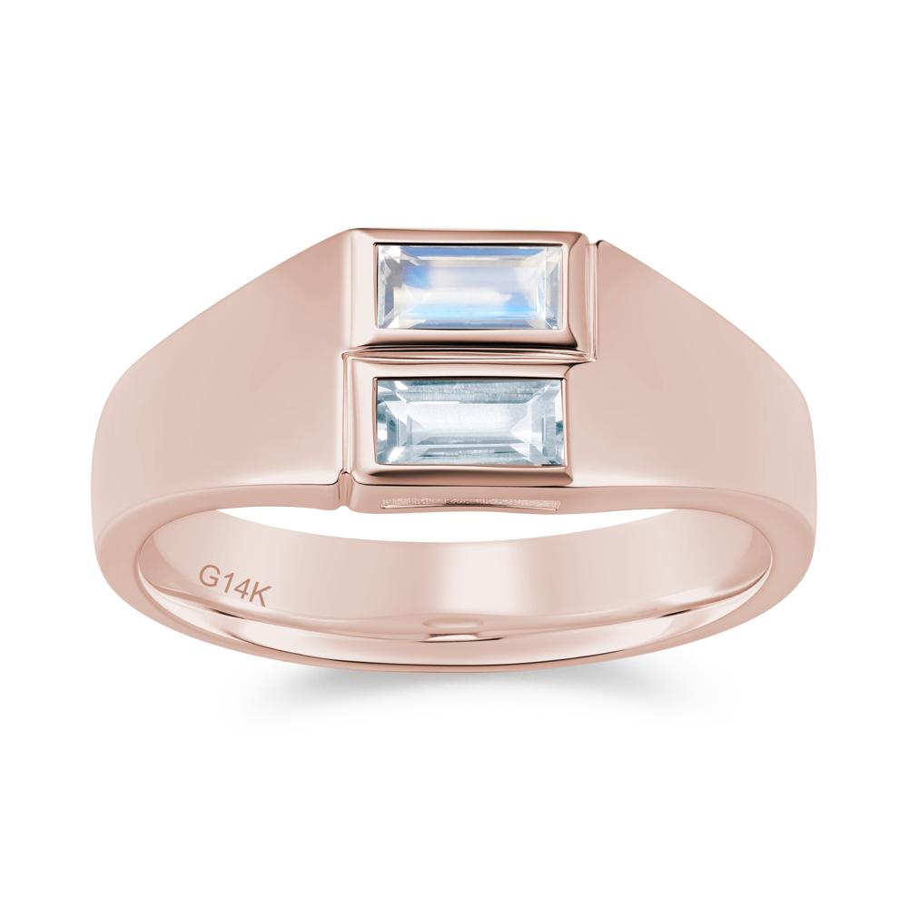 Toi Et Moi Sapphire and White Topaz Wide Band Ring for Mens - LUO Jewelry #gemstone_Aquamarine and Moonstone
