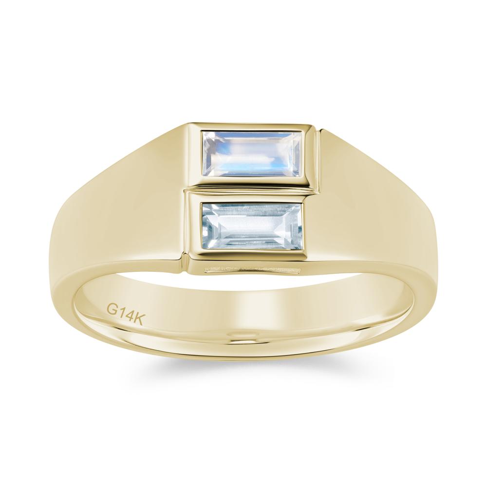 Toi Et Moi Sapphire and White Topaz Wide Band Ring for Mens - LUO Jewelry #gemstone_Aquamarine and Moonstone