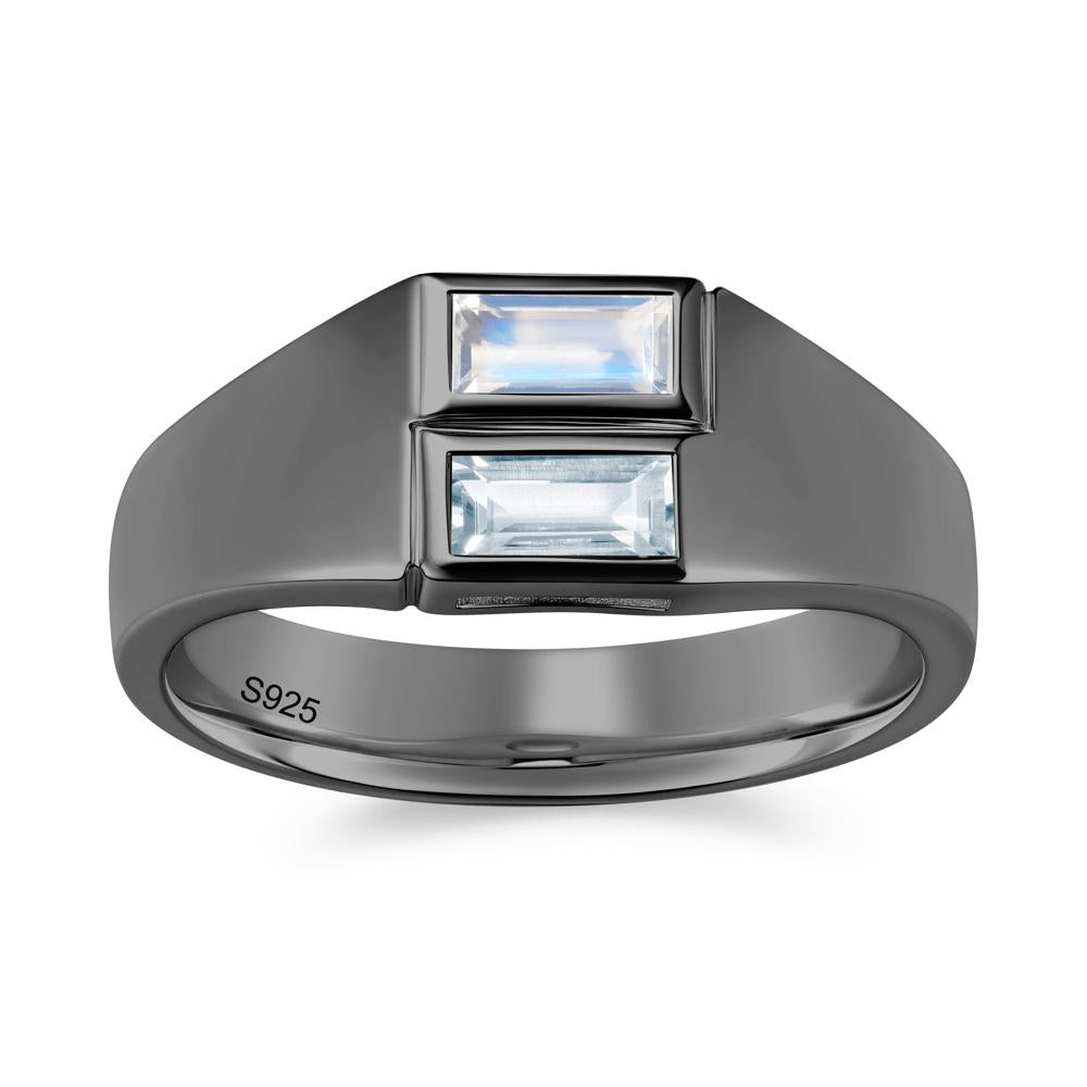 Toi Et Moi Sapphire and White Topaz Wide Band Ring for Mens - LUO Jewelry #gemstone_Aquamarine and Moonstone