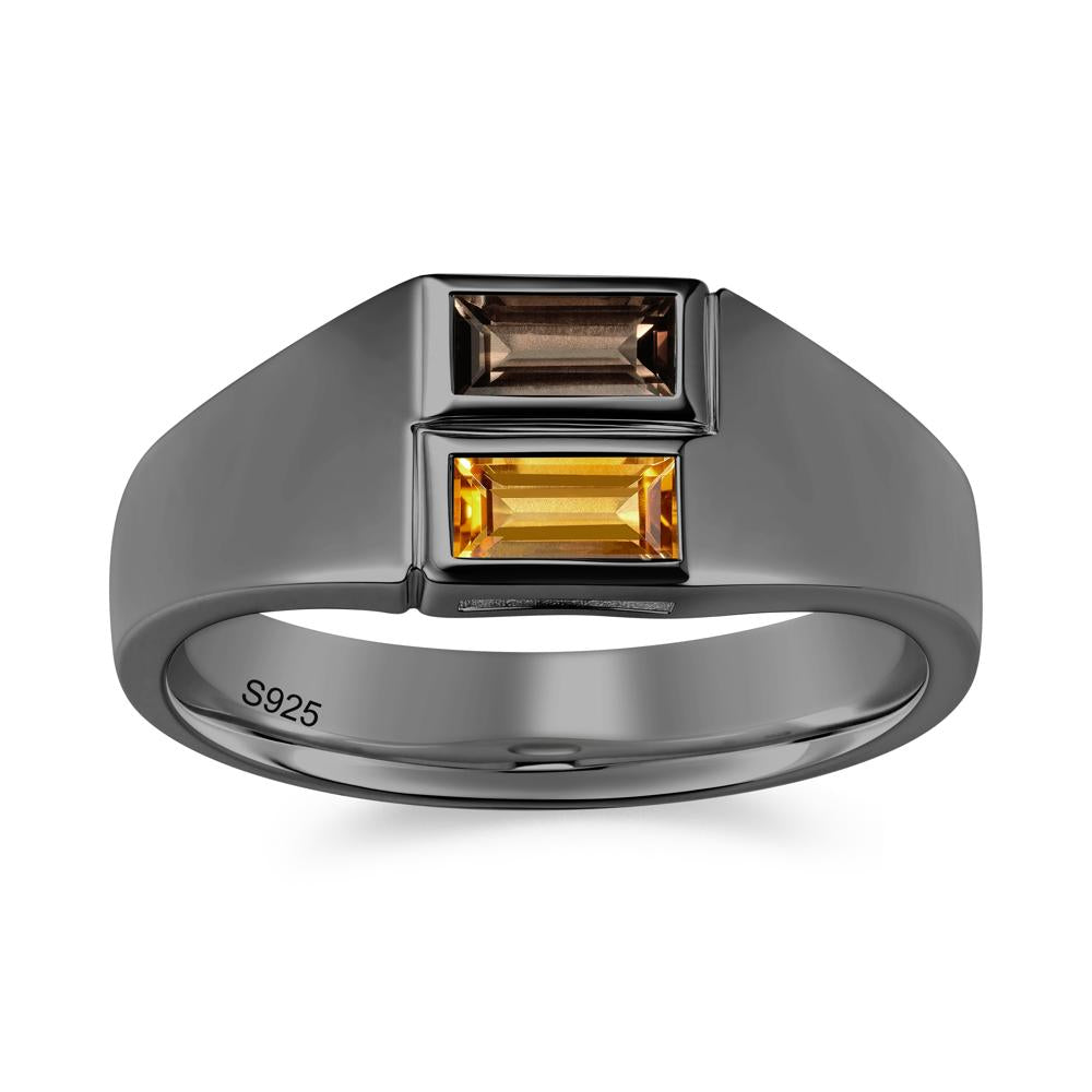 Toi Et Moi Sapphire and White Topaz Wide Band Ring for Mens - LUO Jewelry #gemstone_Citrine and Smoky Quartz