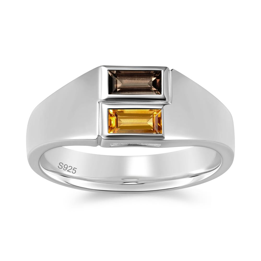 Toi Et Moi Sapphire and White Topaz Wide Band Ring for Mens - LUO Jewelry #gemstone_Citrine and Smoky Quartz