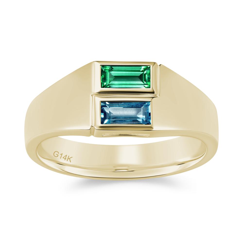 Toi Et Moi Sapphire and White Topaz Wide Band Ring for Mens - LUO Jewelry #gemstone_Emerald and London Blue Topaz