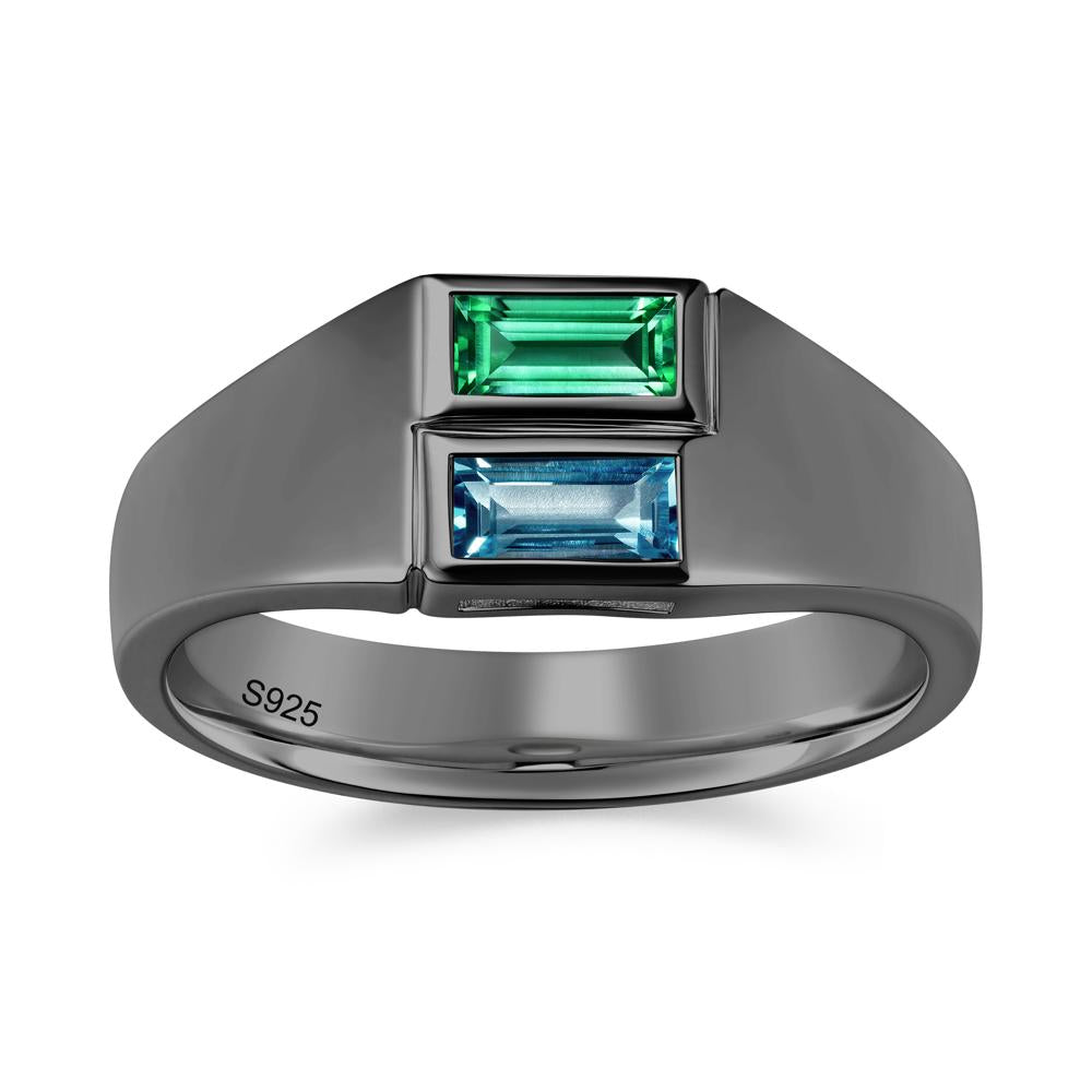Toi Et Moi Sapphire and White Topaz Wide Band Ring for Mens - LUO Jewelry #gemstone_Emerald and London Blue Topaz