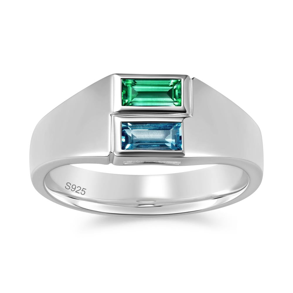 Toi Et Moi Sapphire and White Topaz Wide Band Ring for Mens - LUO Jewelry #gemstone_Emerald and London Blue Topaz